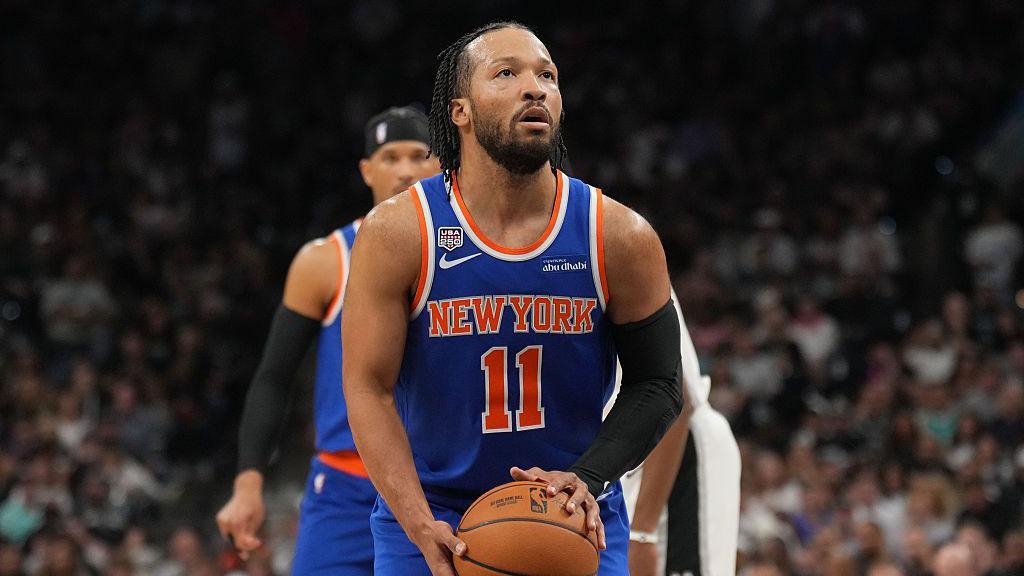 Jalen Brunson of the New York Knicks shoots a free throw