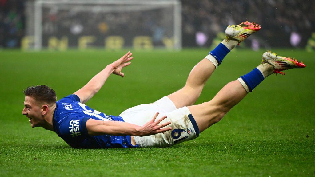 Liam Delap, Ipswich Town striker dives on the pitch in celebration