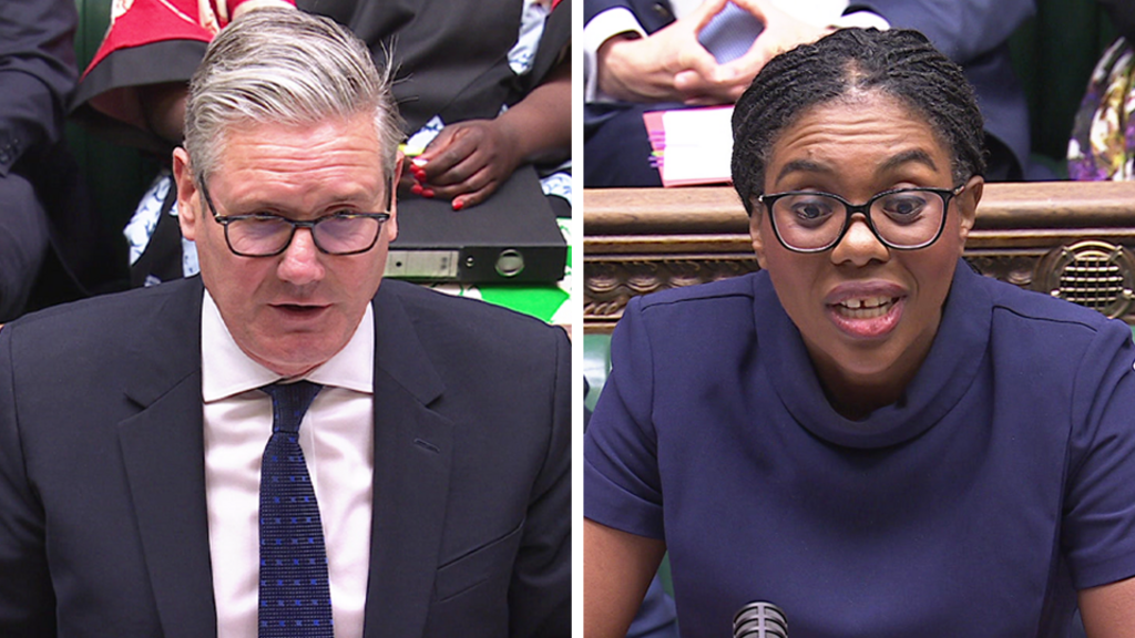 Starmer and Badenoch on a split picture in the House of Commons