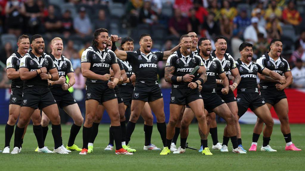 New Zealand players perform a Haka before the2024 Pacific Championships 