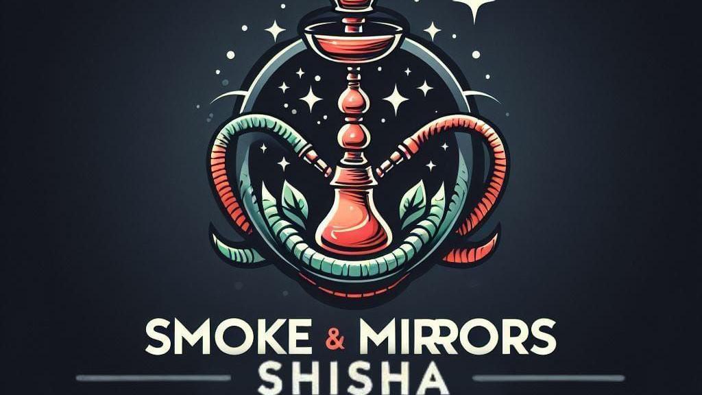 A grey poster with a shisha on it and smoke and mirrors written on it in white 