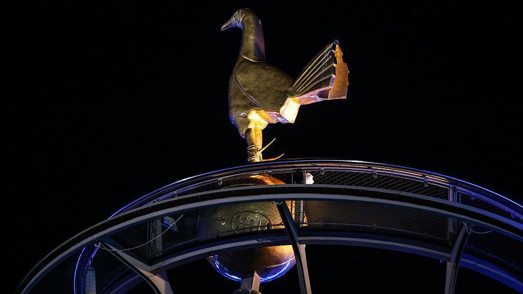 The cockerel on the roof of the North Stand at Tottenham Hotspur Stadium