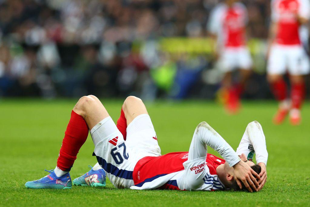 Kai Havertz lies on the pitch during Arsenal's game with Newcastle 