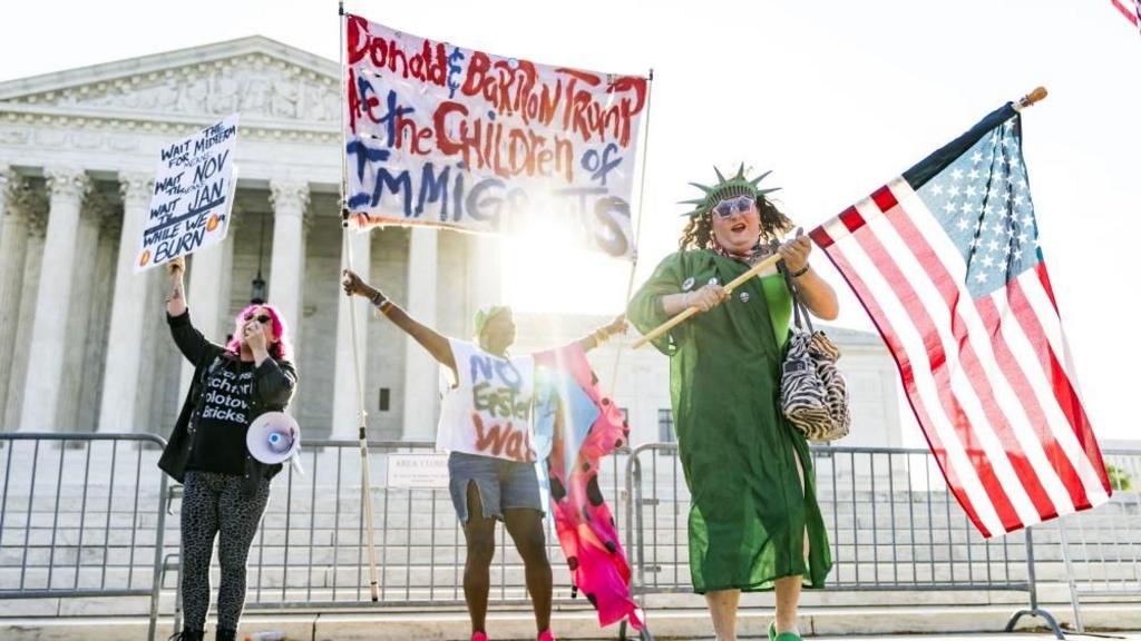 Protesters gather outside the Supreme Court