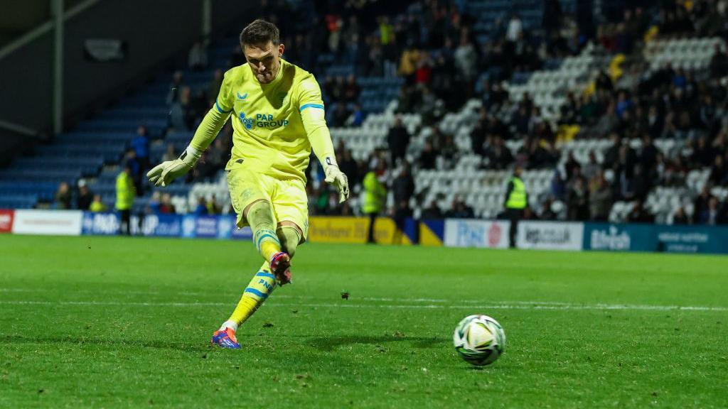 Preston North End goalkeeper Freddie Woodman scoring in the penalty shootout win over Fulham in the Carabao Cup 