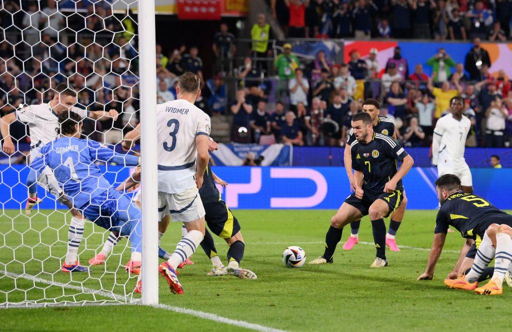 Scotland in action against Switzerland in the Euros