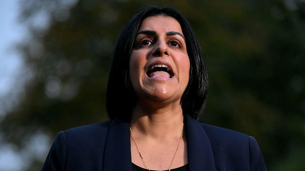 Home Secretary Shabana Mahmood speaks to members of the media near to Heaton Park Hebrew Congregation synagogue in Crumpsall, north Manchester, on 2 October 2025.