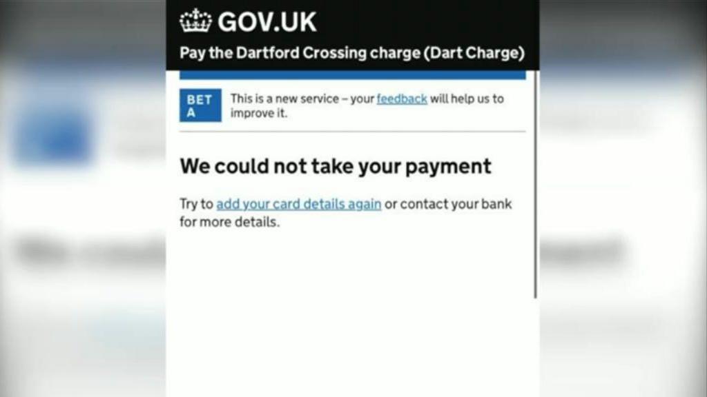 A message on the Dart Charge website that says "We could not take your payment". 