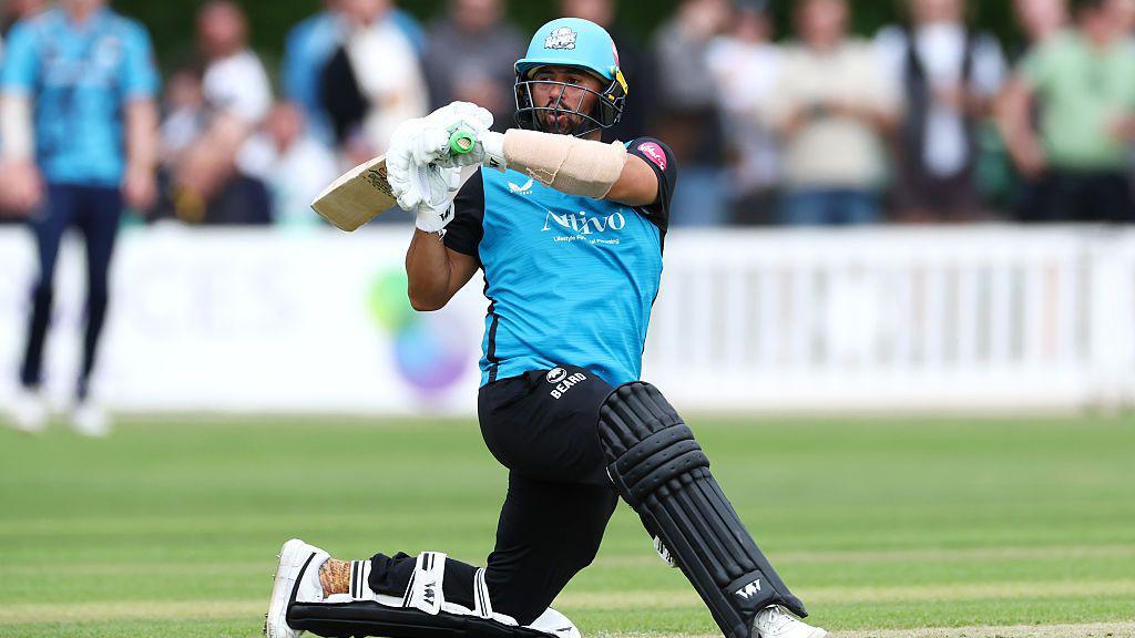 Worcestershire's Brett D'Oliveira plays a switch-hit during an innings in the One-Day Cup