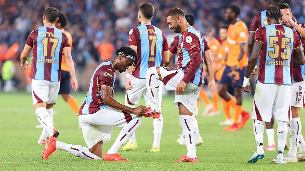Mohamed Salah celebrates his first goal for Trabzonspor