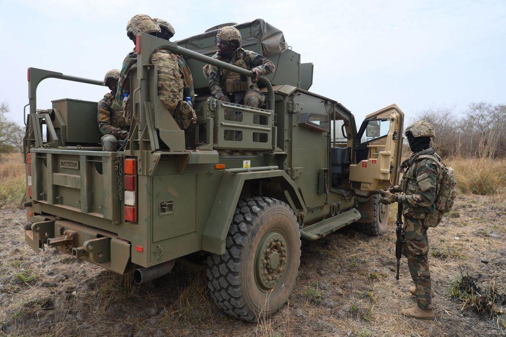 Ghanaian soldiers take part in a counter-terrorism training session during the Flintlock 2023 military training hosted by the International Counter-Terrorism Academy with United States Special Forces in Daboya, in the Savannah region of Ghana, on 11 March 2023