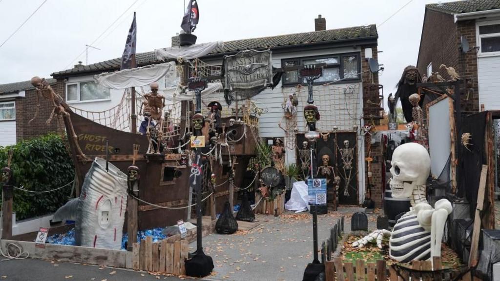 Halloween themed decorations at a house in Leigh-On-Sea, Essex