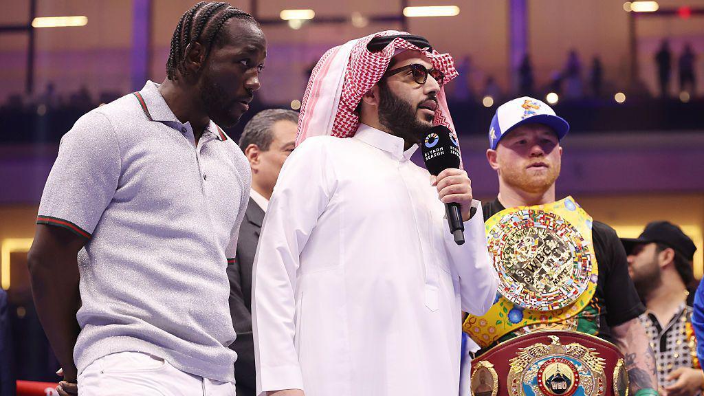 Turki Alalshikh with Saul Alvarez and Terence Crawford