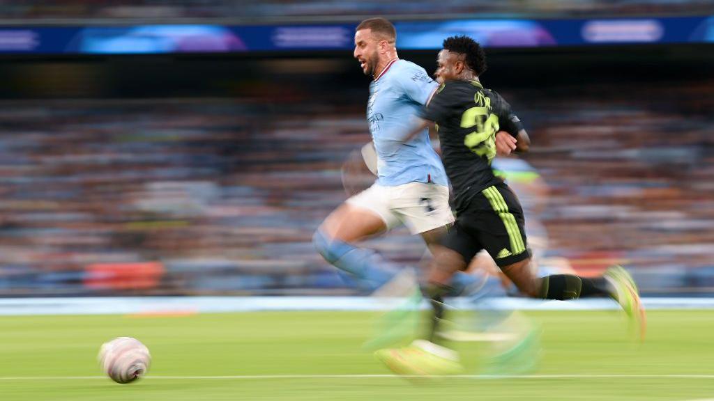 Kyle Walker in full flight for Manchester City 