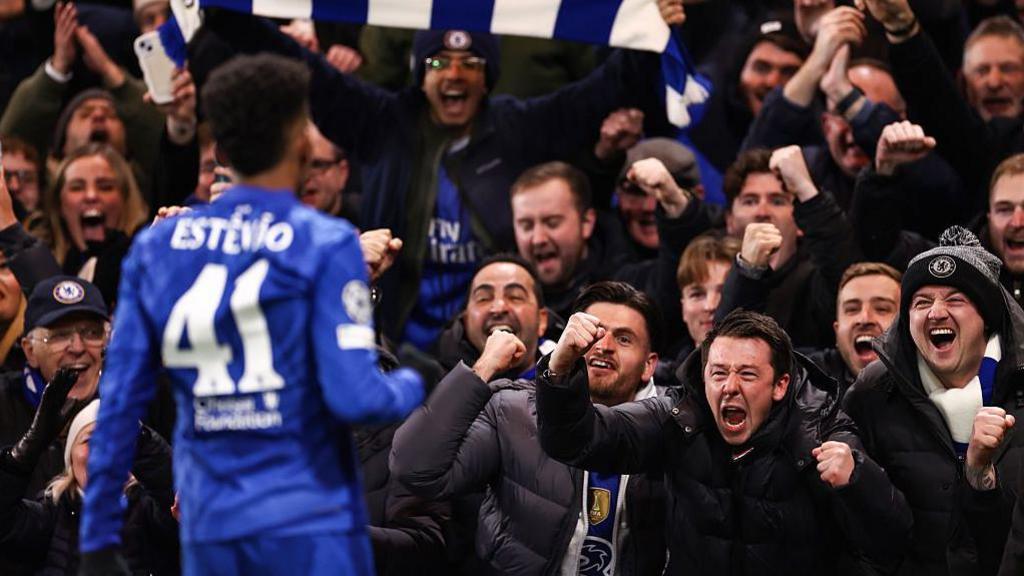Estevao celebrates scoring against Barcleona 