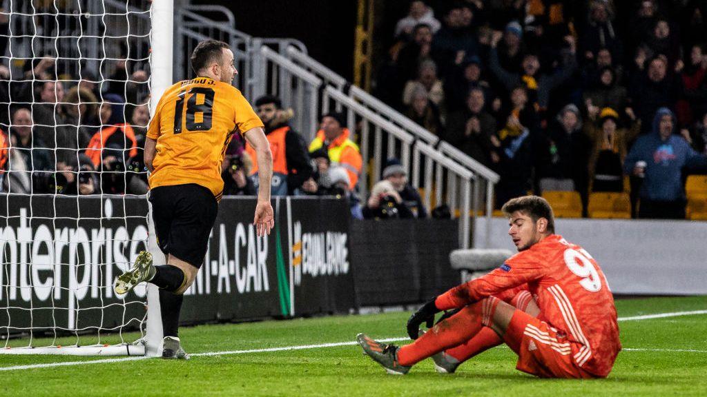 Diogo Jota celebrates scoring against Besiktas in the Europa League