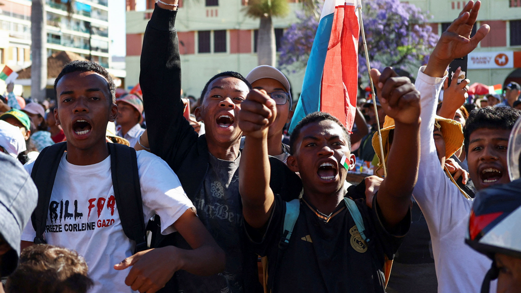 A group of males celebrate in Antananarivo. 