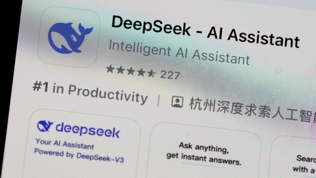 DeepSeek on the app store, showing it is ranked #1 overall.