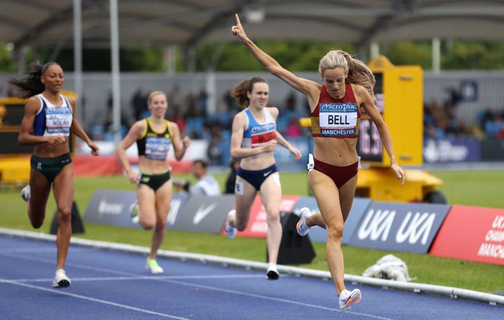 Georgia Bell celebrates after winning the British 1500m title