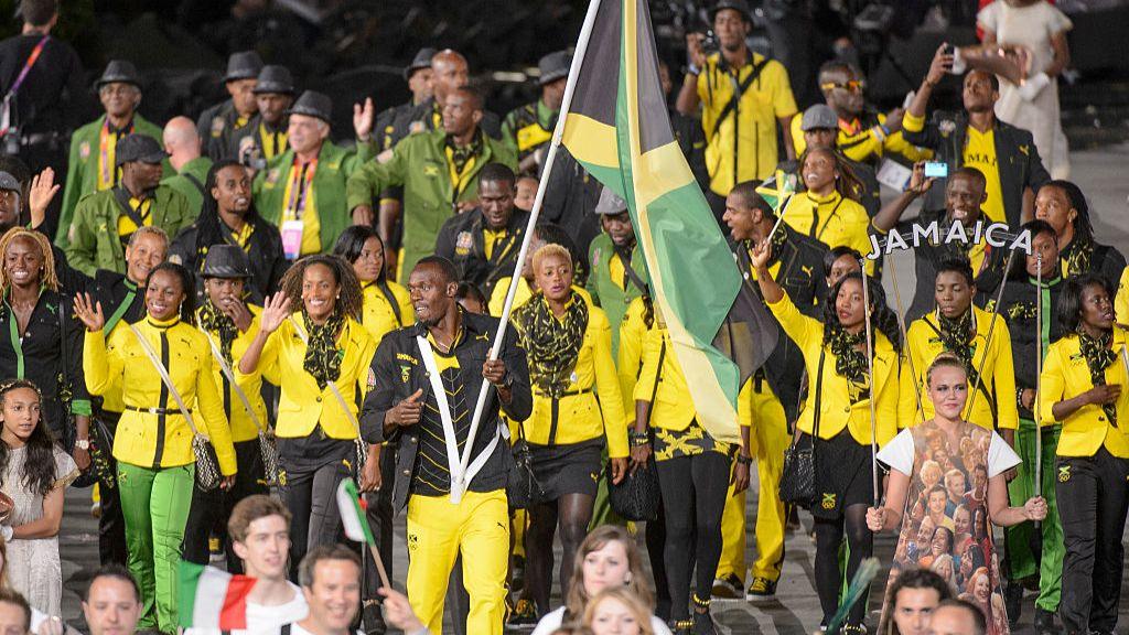 Usain Bolt leads Jamaica at the London 2012 opening ceremony