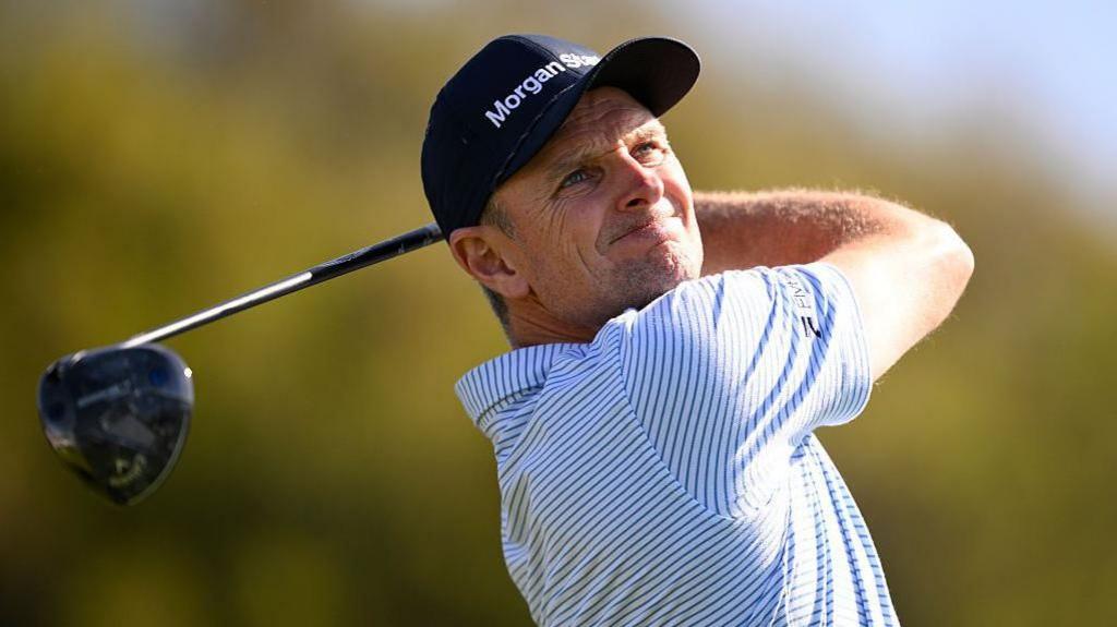 Justin Rose plays his shot from the 12th tee during the third round of the Farmers Insurance Open