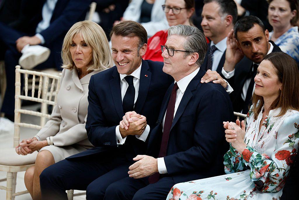 France's President Emmanuel Macron sat with with Keir Starmer during a visit to The British Museum in London, on July 9, 202