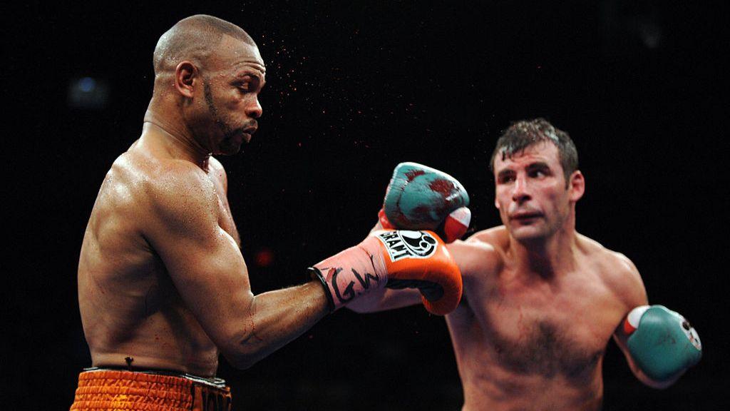 Joe Calzaghe (R) beat Roy Jones Jr in 2008 to end his professional career with an unblemished 46-0 record