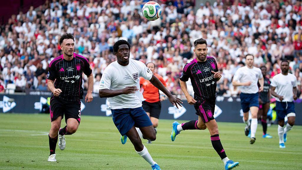 Richard Gadd, Damson Idris and Jordi Alba during Soccer Aid 2026.