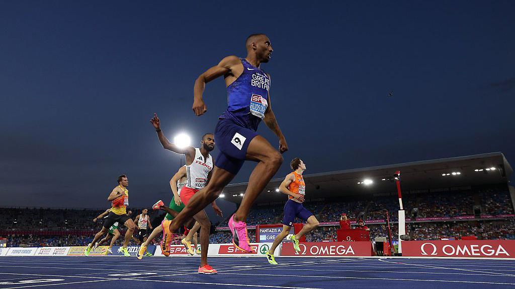 Matthew Hudson-Smith crossing the line in the men's 400m final.