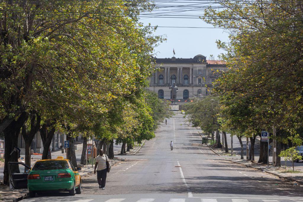 A general view of a usually busy street in Maputo on 31 October, during the first day of the nationwide strike called by Mozambique's opposition leader Venancio Mondlane, 50, of the small Podemos party. 