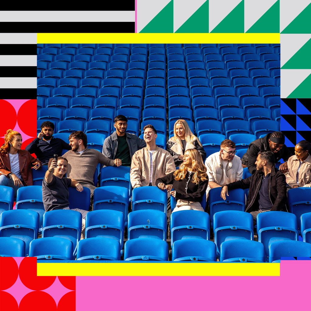A picture from Last Pundit Standing, showing the contestants sitting on blue chairs