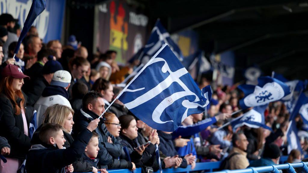 Chelsea fans waiting before kick-off at Kingsmeadow during the 2023-24 season