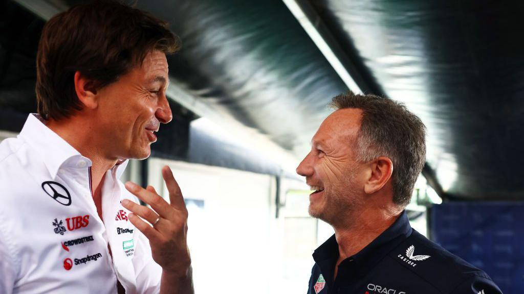 Toto Wolff and Christian Horner laugh