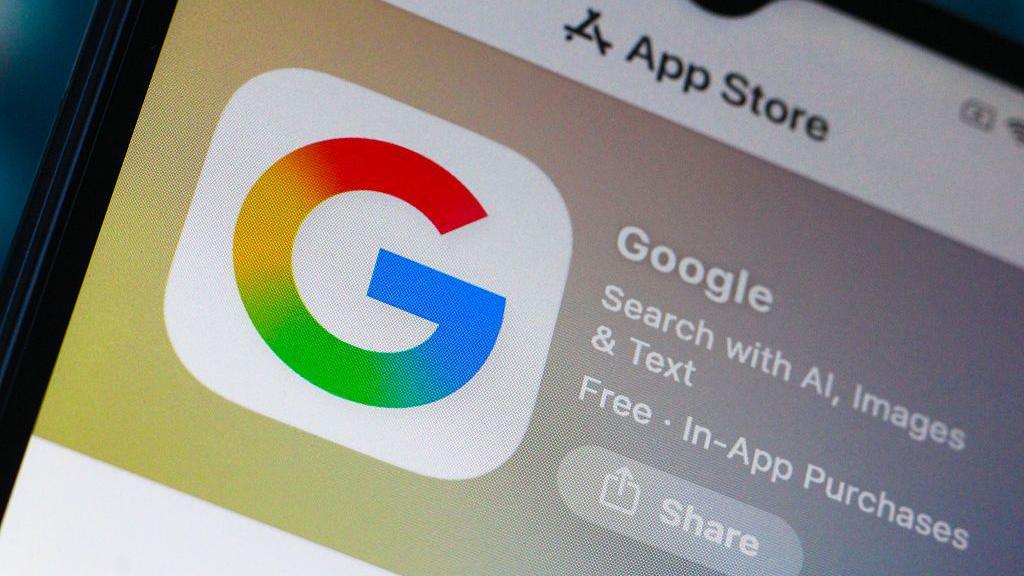 The Google logo on a phone screen as it appears on the Apple App Store.