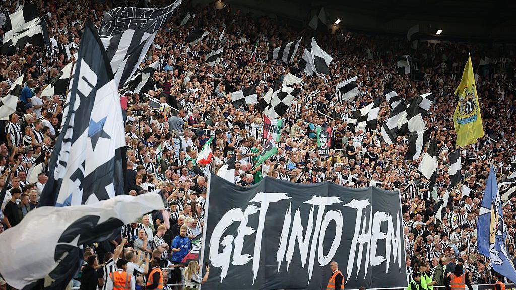 Newcastle United fans on the Gallowgate End during the Premier League match against Liverpool at St James' Park in August