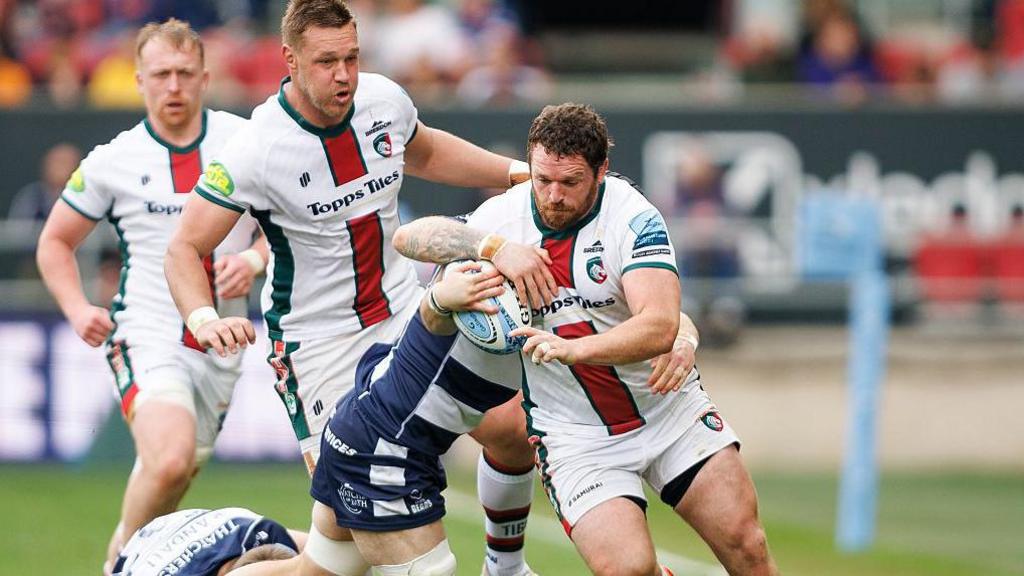 Julian Montoya on the charge for Leicester against Bristol Bears