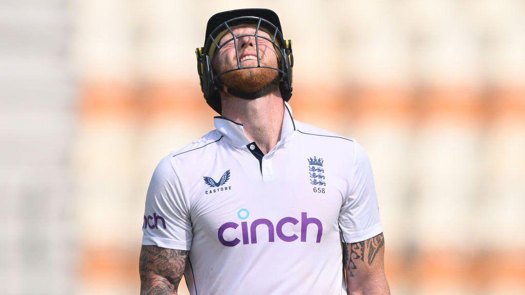 England captain Ben Stokes looks up in anguish after being dismissed