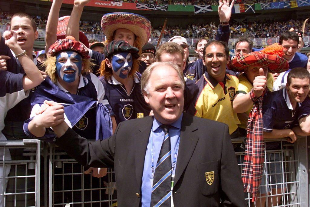 Fans greet Scotland head coach Craig Brown at the Stade de France in Saint Denis, 1998