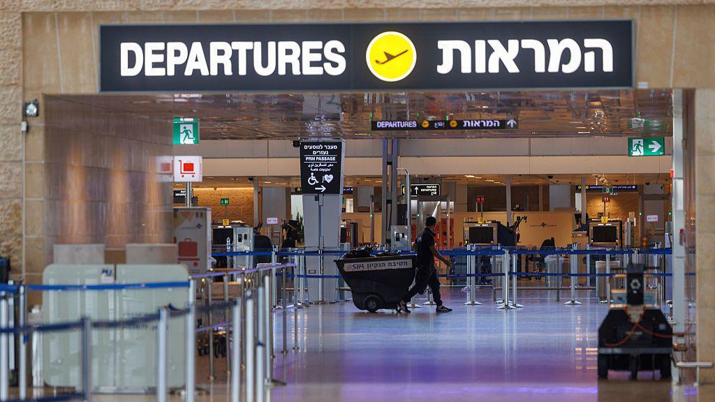 An empty passenger hall Ben Gurion International Airport.