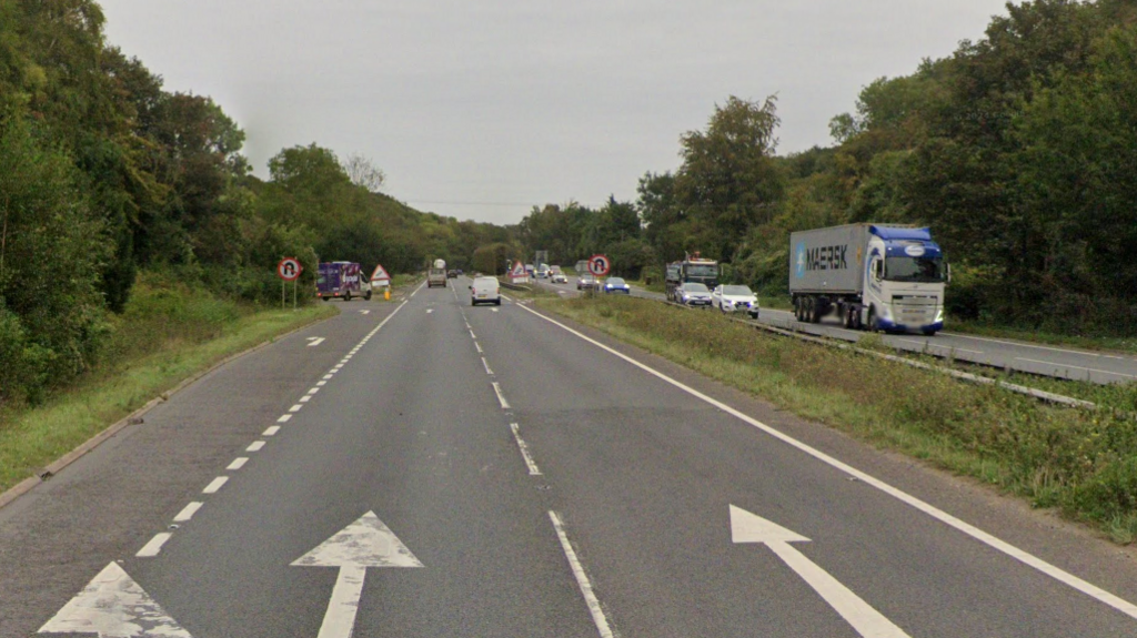 A Google Street image of the A249 by the junction with Chalky Lane.