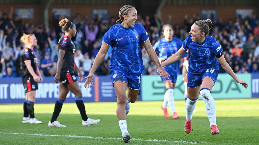 Lauren James celebrates scoring for Chelsea