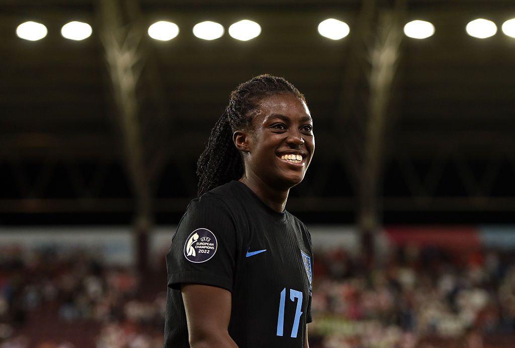 Michelle Agyemang playing for England.