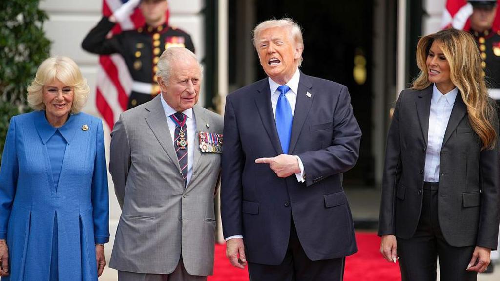 The King, Trump, Melania and the Queen speak