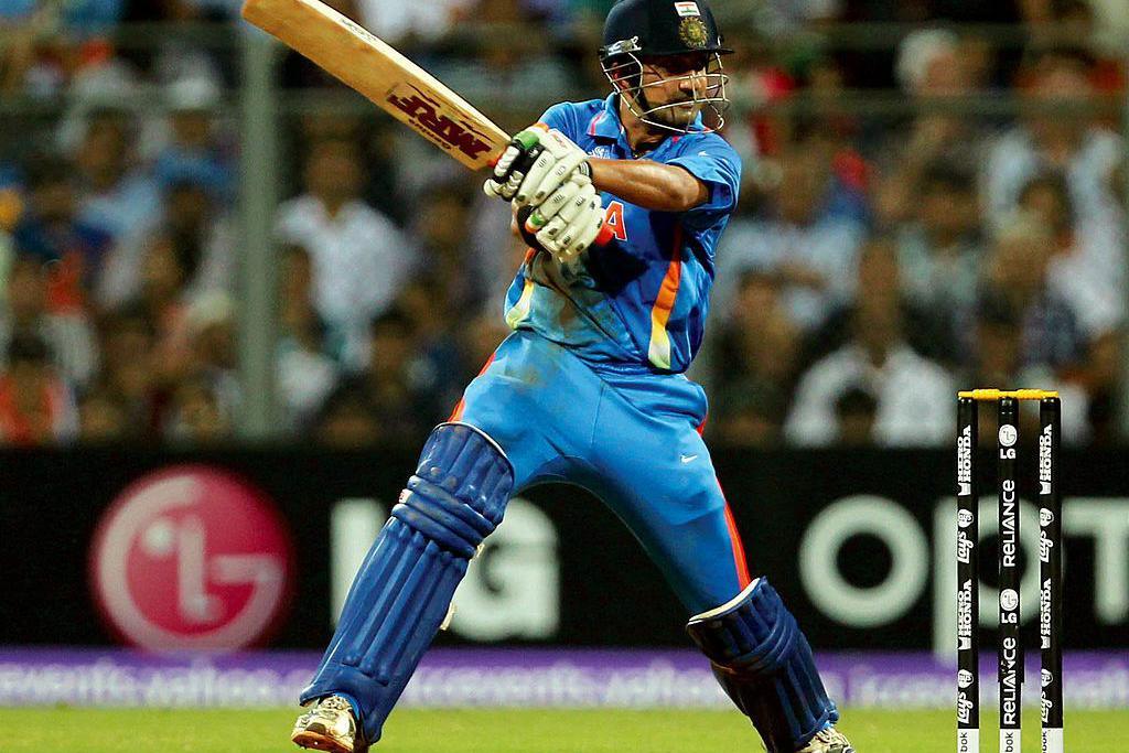 Gautam Gambhir of India plays a shot during the 2011 ICC World Cup final between India and Sri Lanka at Wankhede stadium in Mumbai, India on April 2, 2011