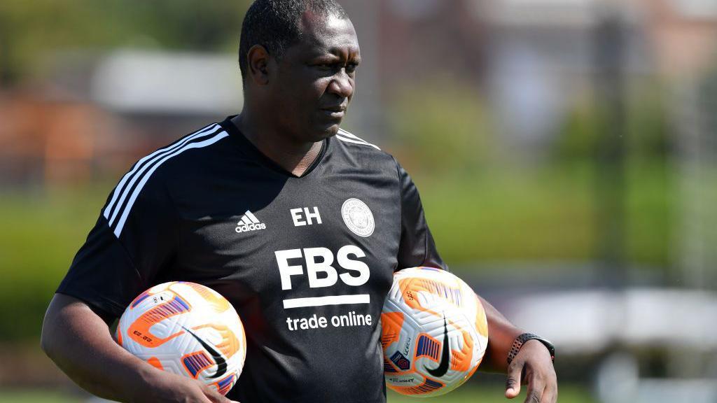 Emile Heskey taking a training session at Leicester City