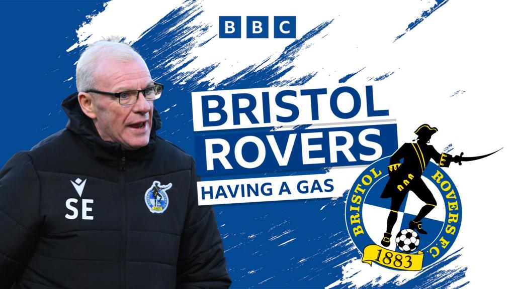 Bristol Rovers boss Steve Evans on a graphic with the club badge
