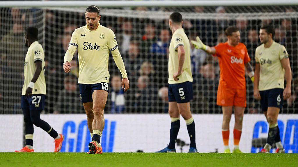 Jack Grealish of Everton looks dejected