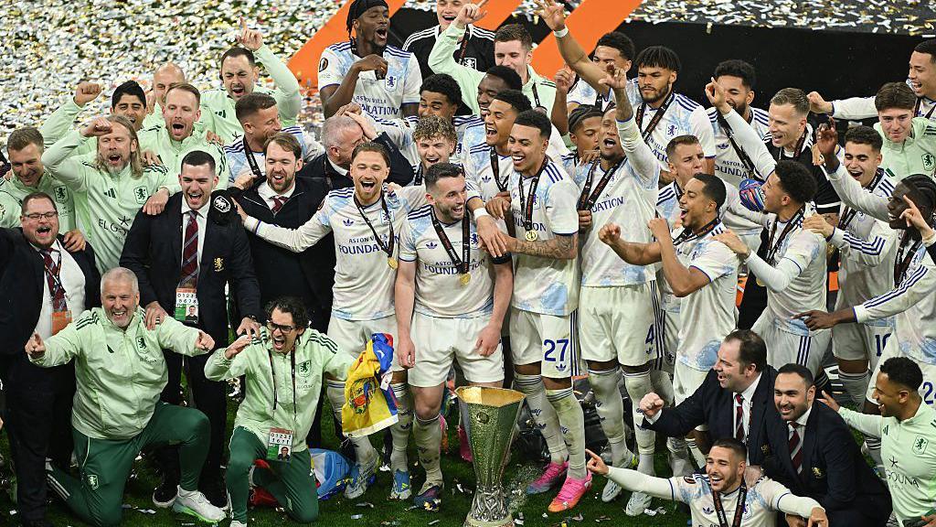 Aston VIlla celebrate winning the Europa League
