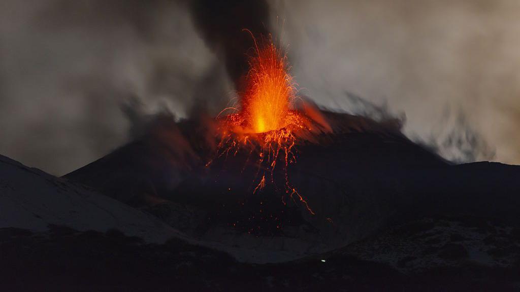 Mount Etna erupting.