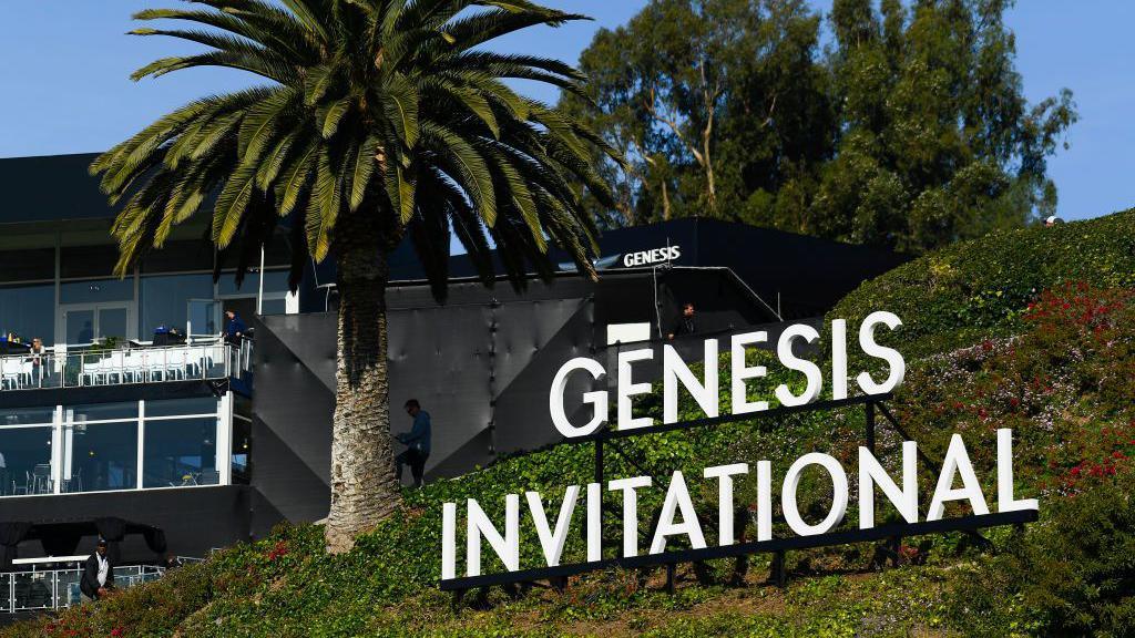 Genesis Genesis Invitational golf tournament sign at the Riviera Country Club in Pacific Palisades